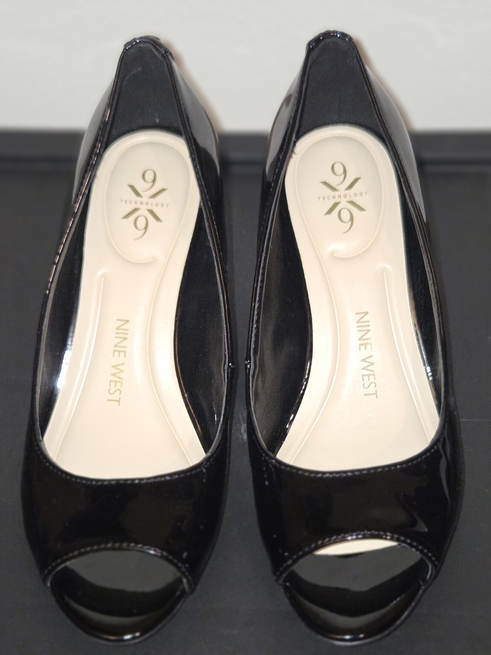Nine West Black Patent Peep-Toe Heels